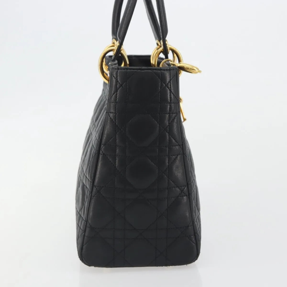 Christian Dior Vintage Lady Dior Cannage Quilt Lambskin, Black, Leather, Handbag