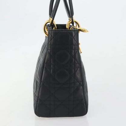 Christian Dior Vintage Lady Dior Cannage Quilt Lambskin, Black, Leather, Handbag