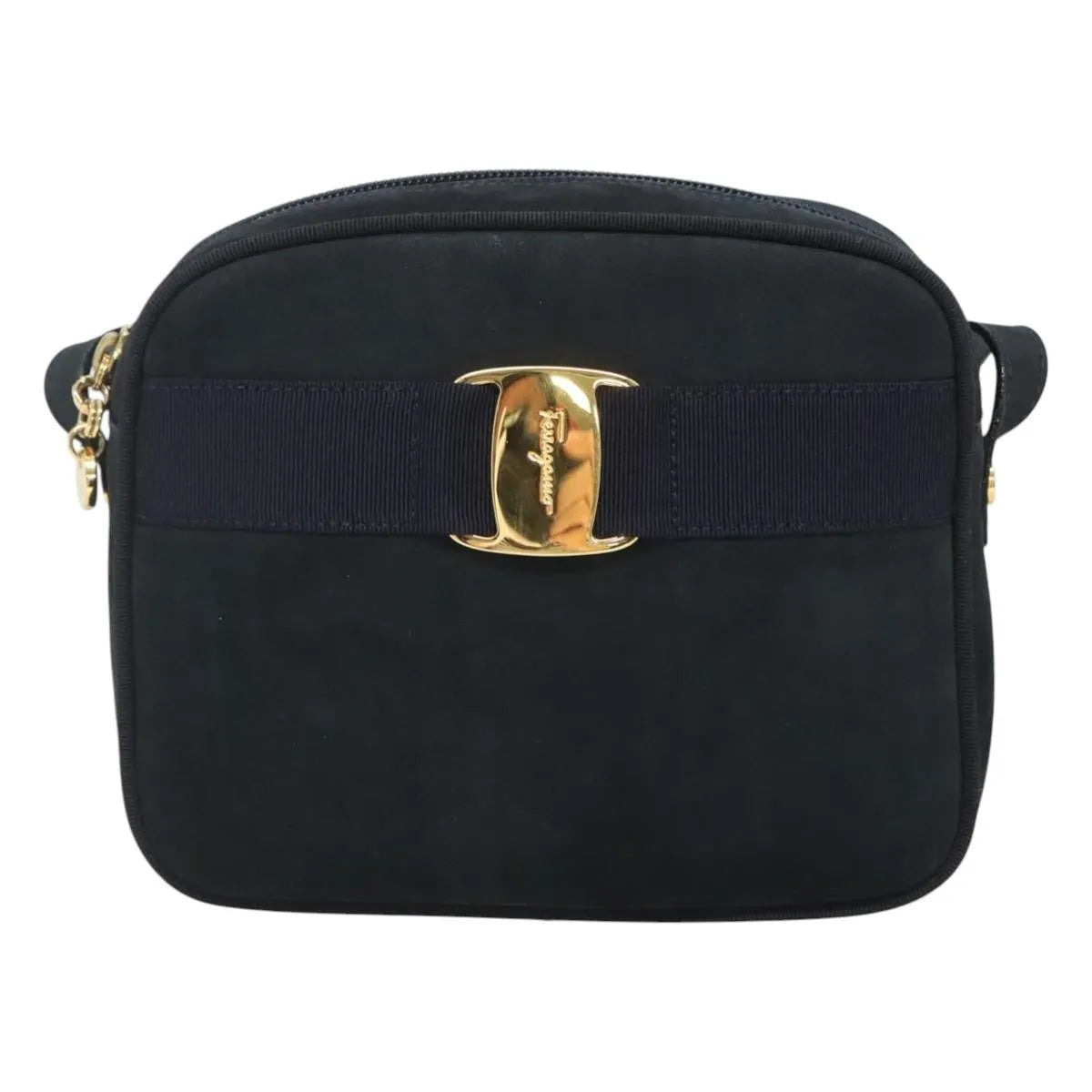 Salvatore Ferragamo Vara Bow camera Suede, Navy, Suede, Shoulder Bag