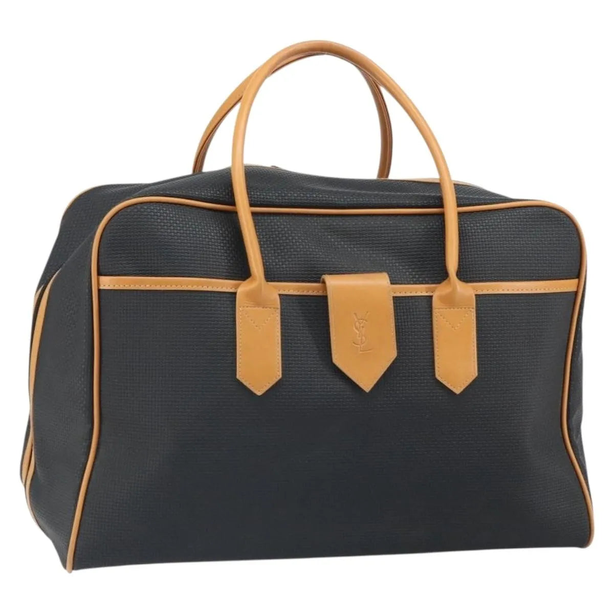 Saint Laurent Vintage Boston PVC Leather, Black, Canvas, Travel Bag