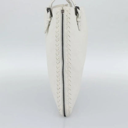 Bottega Veneta Belted Tote Intrecciato Nappa, White, Leather, Tote Bag