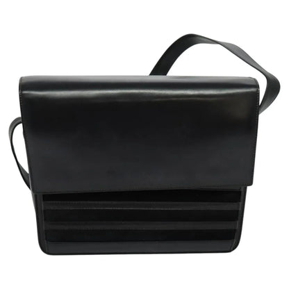 Gucci Vintage Flat Messenger Nylon and Leather, Black, Leather, Shoulder Bag