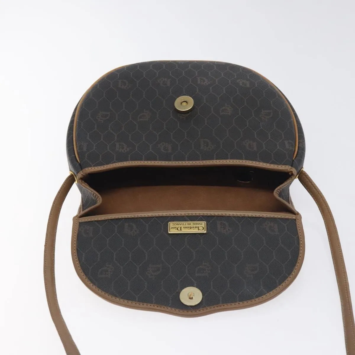 Christian Dior Vintage Honeycomb Flap Coated Canvas, Black, Canvas, Shoulder Bag