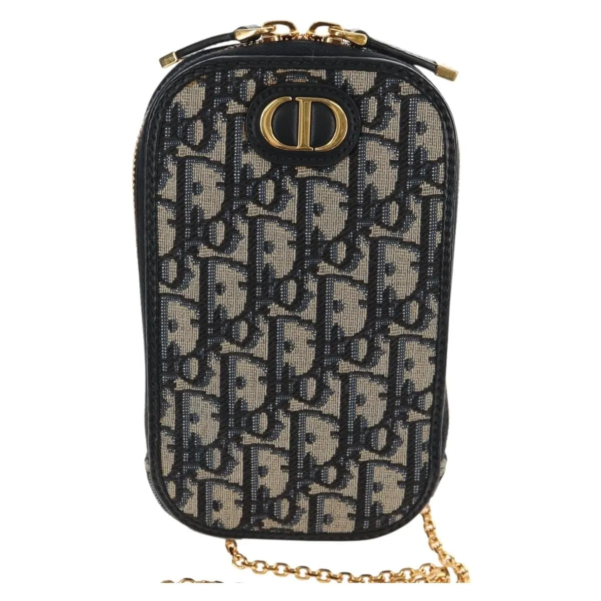 Christian Dior 30 Montaigne Phone Holder on Chain Oblique Canvas, Navy, Canvas, Clutch