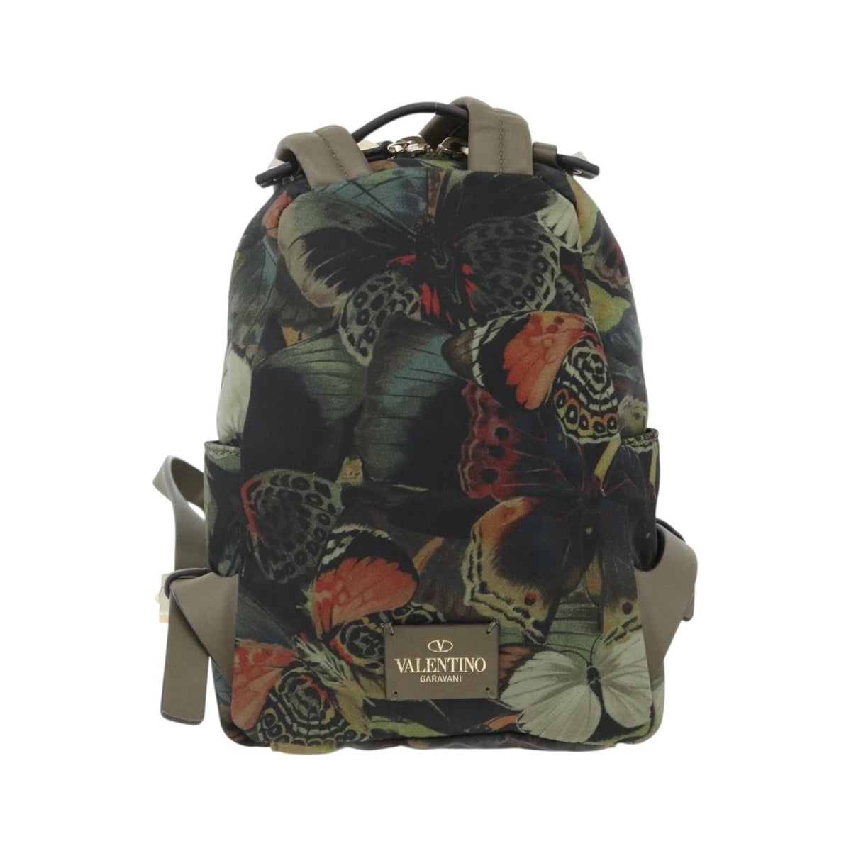 Valentino Garavani Backpack Denim with Butterfly Applique, Khaki, Nylon, Backpack