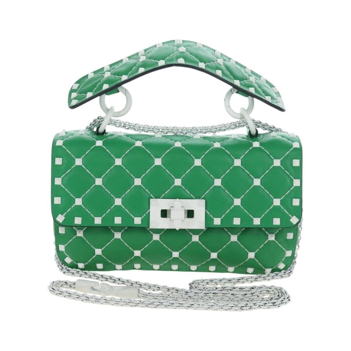 Valentino Garavani Free Rockstud Spike Flap Quilted Leather, Green, Leather, Handbag