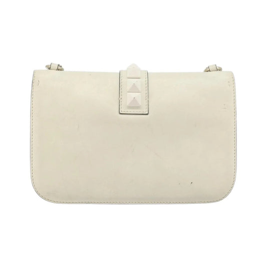 Valentino Garavani Glam Lock Leather, White, Leather, Shoulder Bag