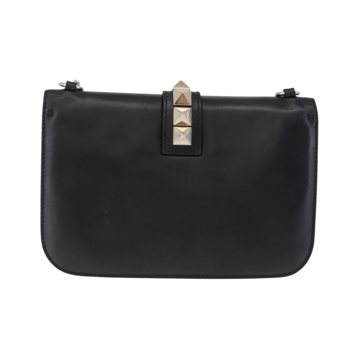 Valentino Garavani Glam Lock Leather, Black, Leather, Shoulder Bag