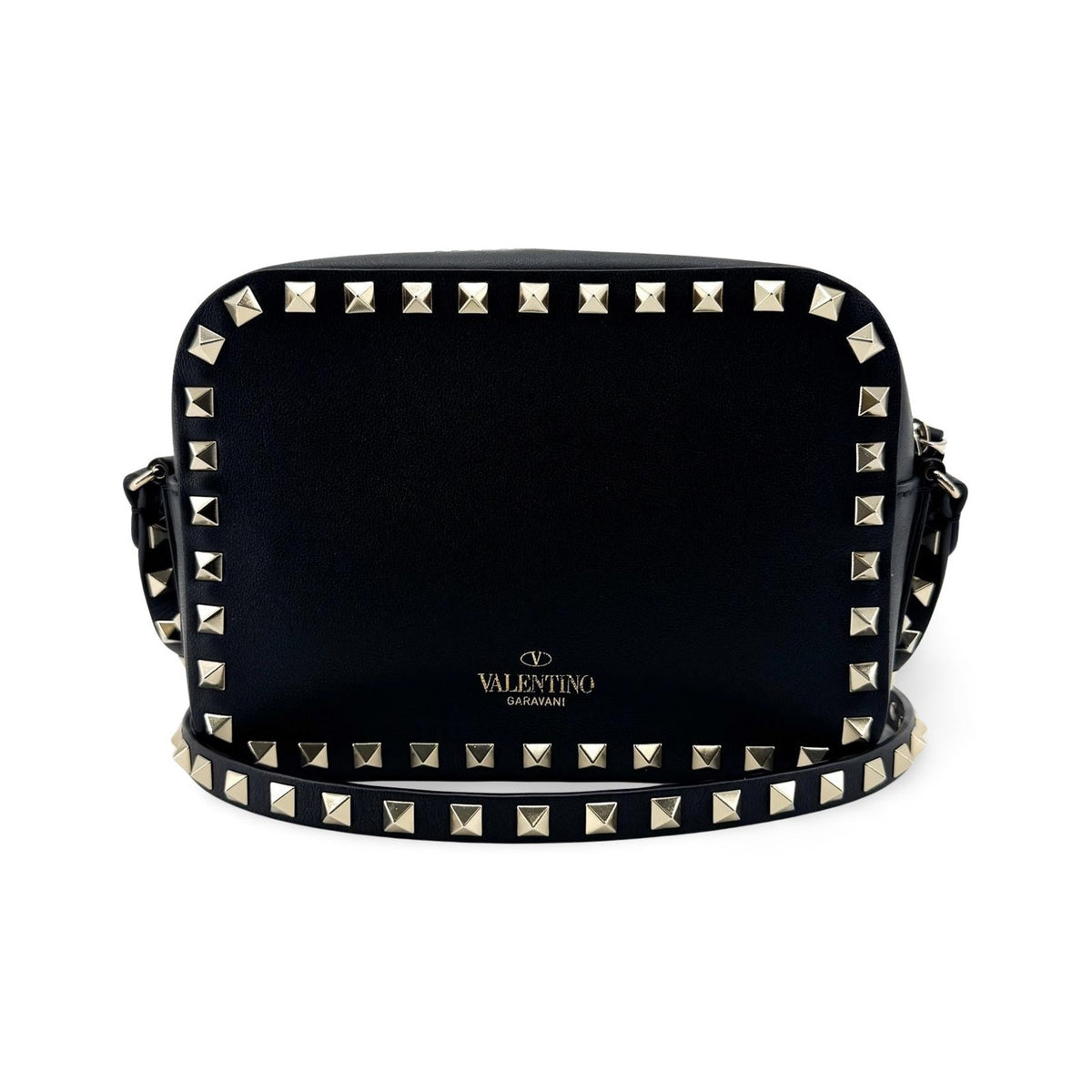 Valentino Garavani Rockstud Camera Leather, Black, Leather, Crossbody Bag