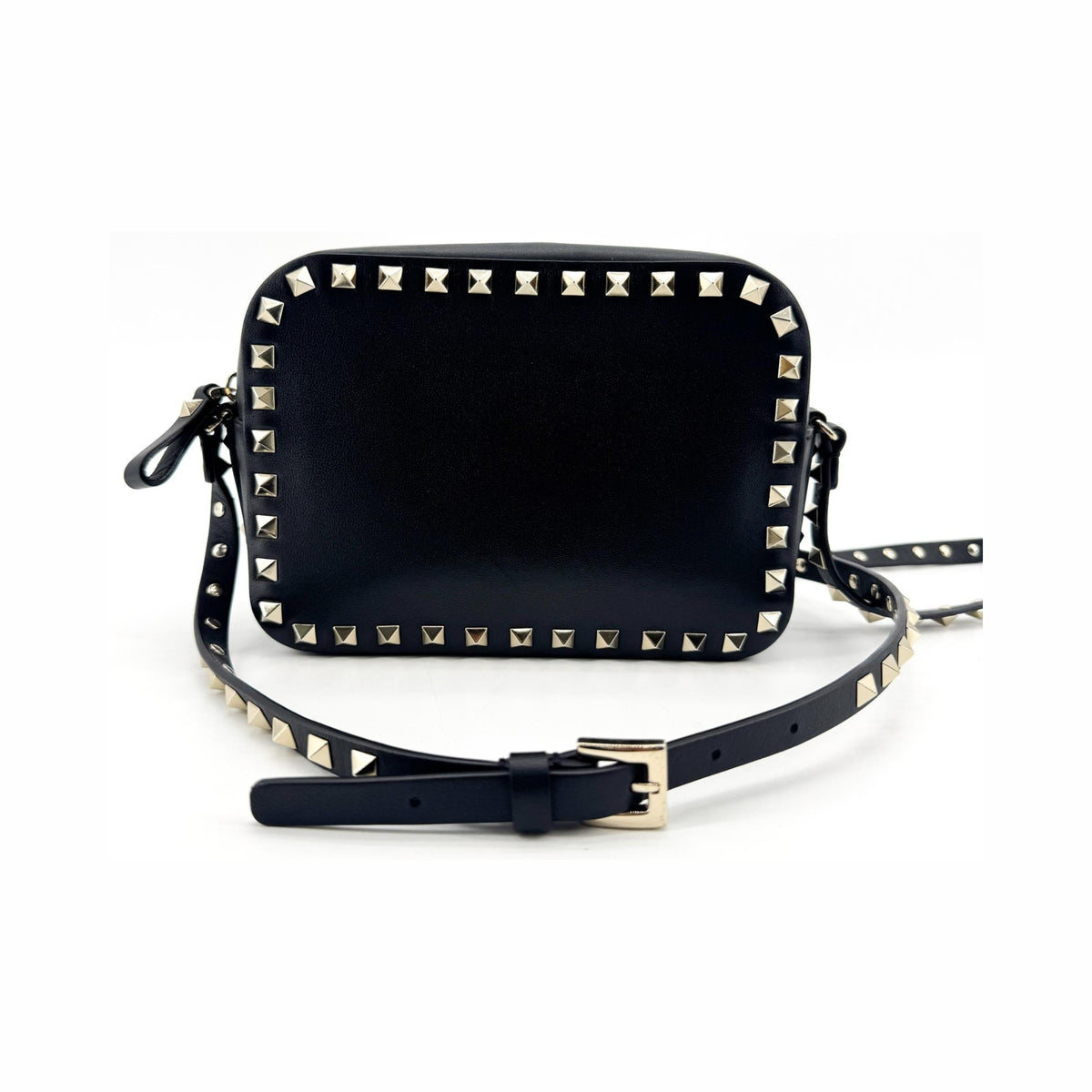Valentino Garavani Rockstud Camera Leather, Black, Leather, Crossbody Bag