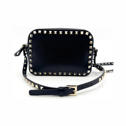 Valentino Garavani Rockstud Camera Leather, Black, Leather, Crossbody Bag