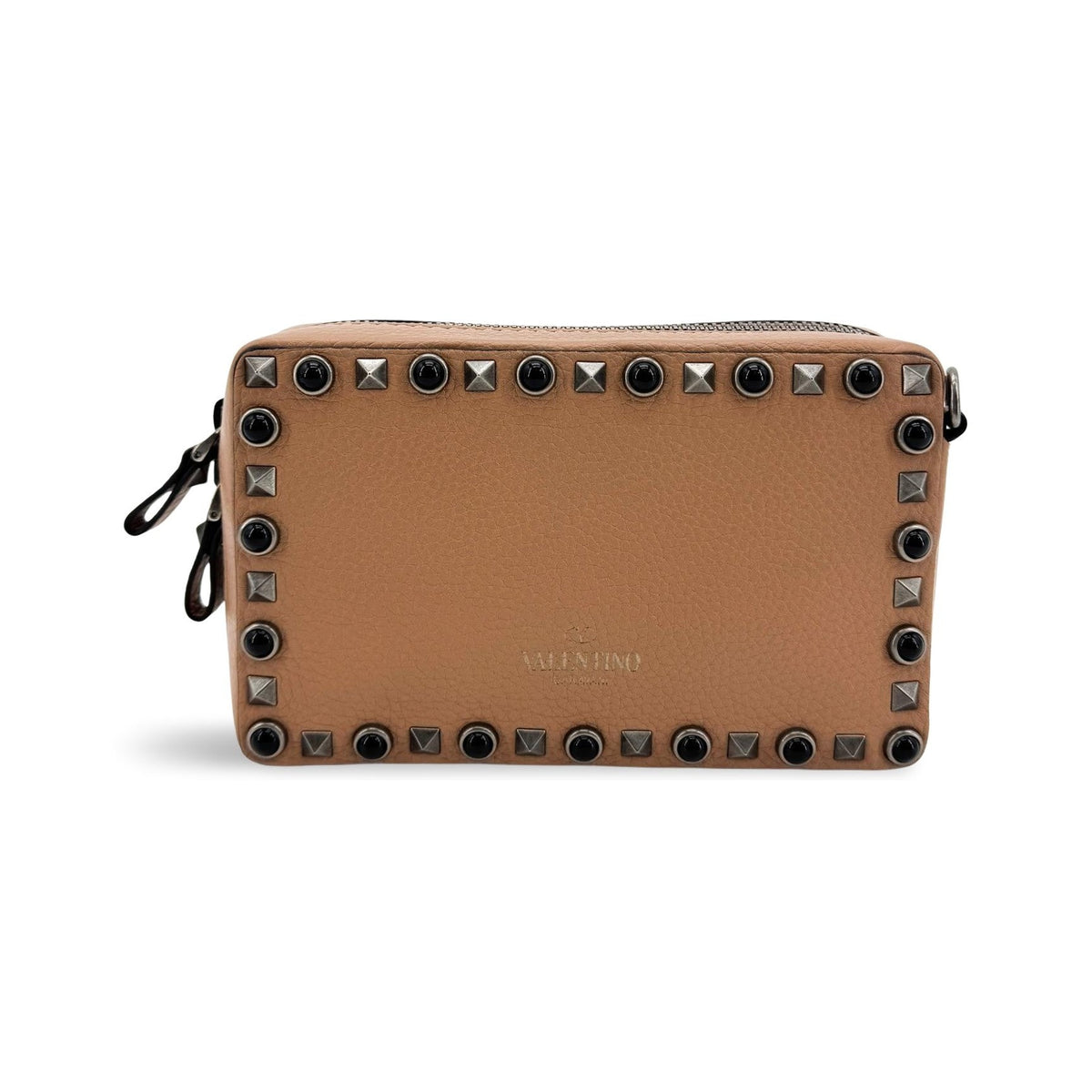 Valentino Garavani Rockstud Chain Camera Leather, Brown, Leather, Crossbody Bag