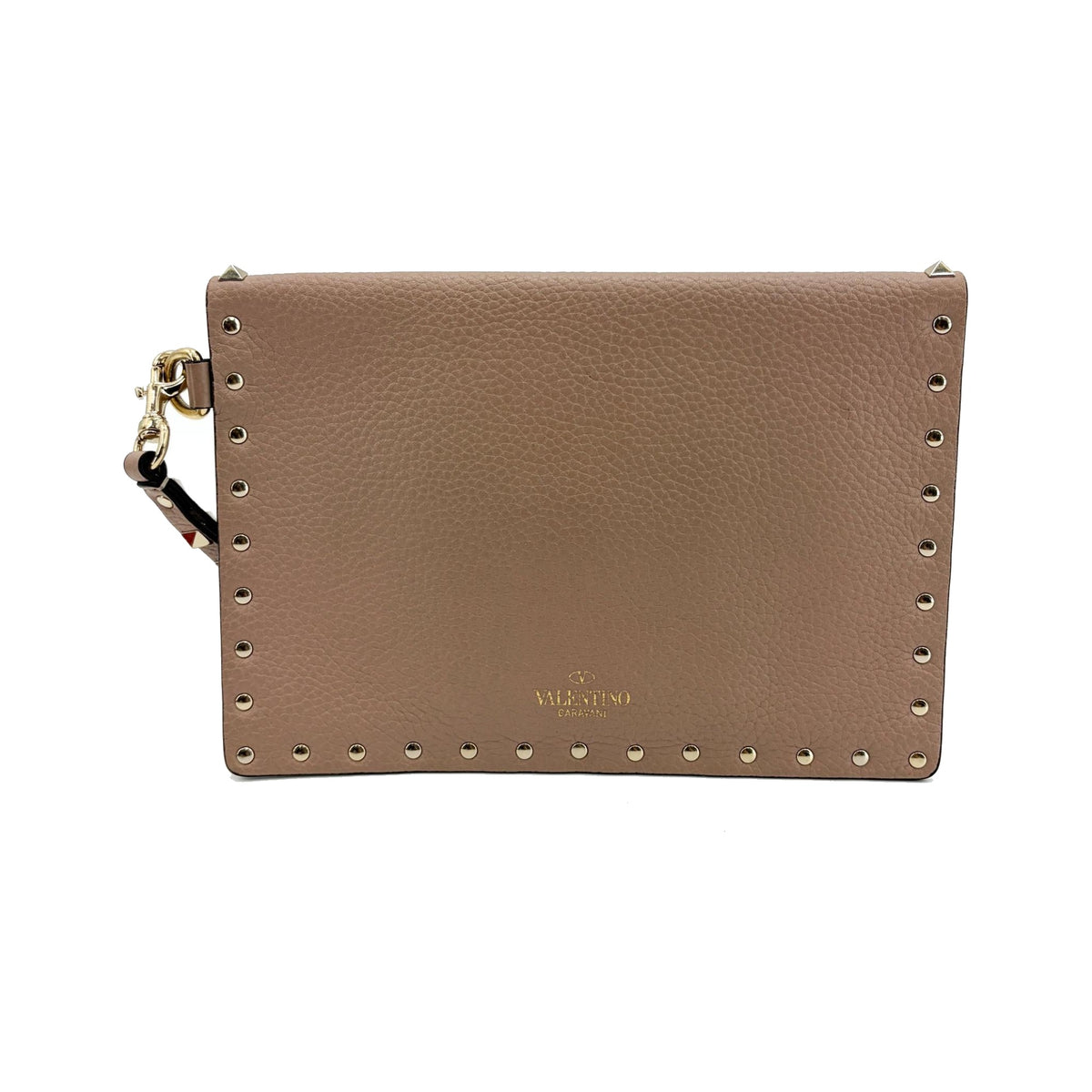 Valentino Garavani Rockstud Envelope Wristlet Clutch Leather, Beige, Leather, Clutch