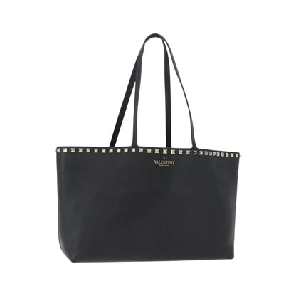 Valentino Garavani Rockstud Shopping Tote Leather, Black, Leather, Tote Bag