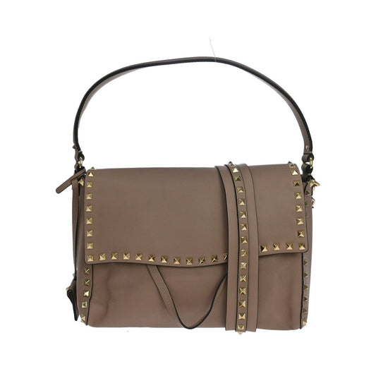 Valentino Garavani Rockstud Top Handle Leather, Beige, Leather, Handbag