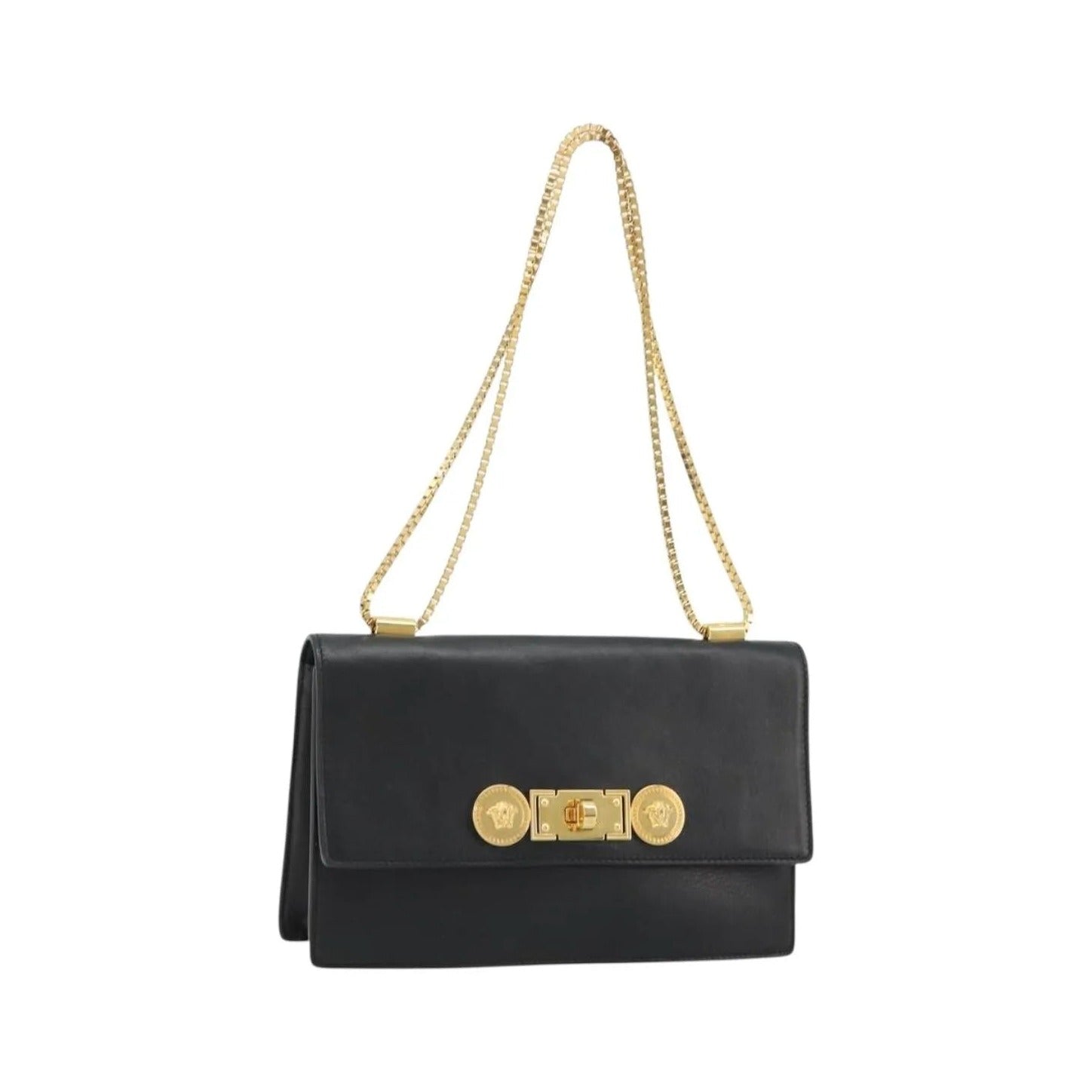 Versace Medusa Flap Chain Leather, Black, Leather, Shoulder Bag