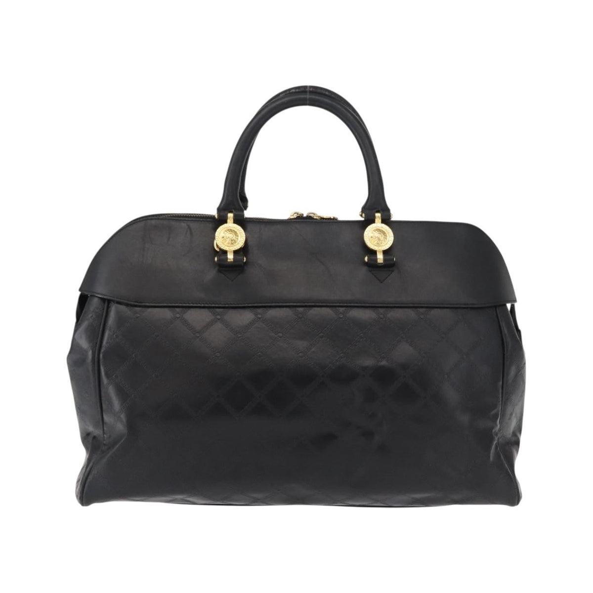Versace Vintage Sun Duffle Embossed Leather, Yellow, Leather, Handbag